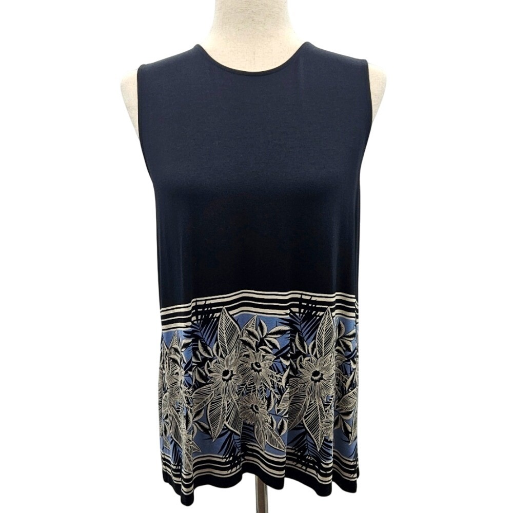 J. Jill Wearever‎ Collection Black &  Floral Stretch Knit Sleeveless Top Small